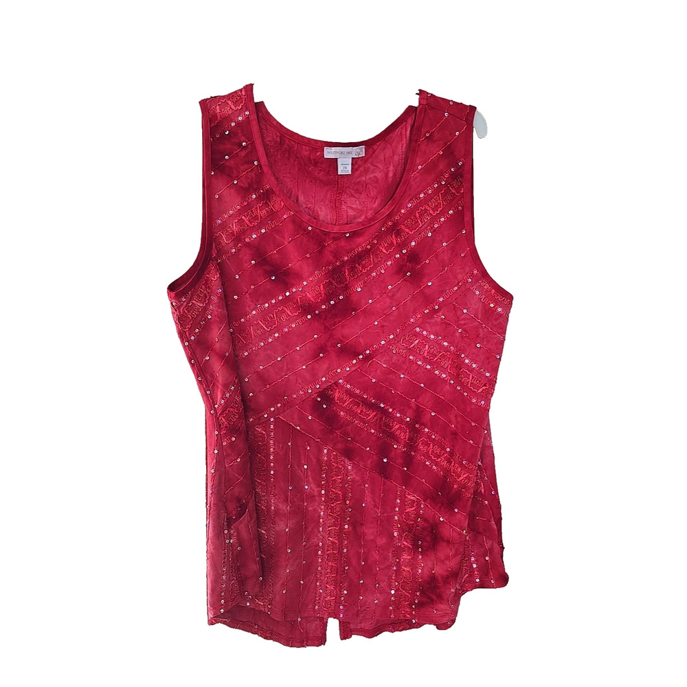 Westport 1962 Red‎ Tie Dye Embroidered Sequin Sleeveless Tank Top Womans Size 2X